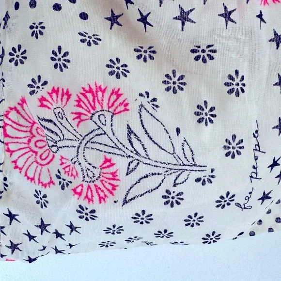 Free People Cream Black Pink Beach Tote Hobo Bag - Picture 5 of 10